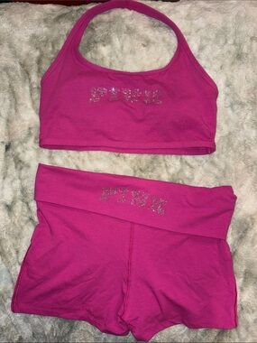 NWT XL Victorias Secret BLING 2 piece workout cute comfy set yoga shorts halter